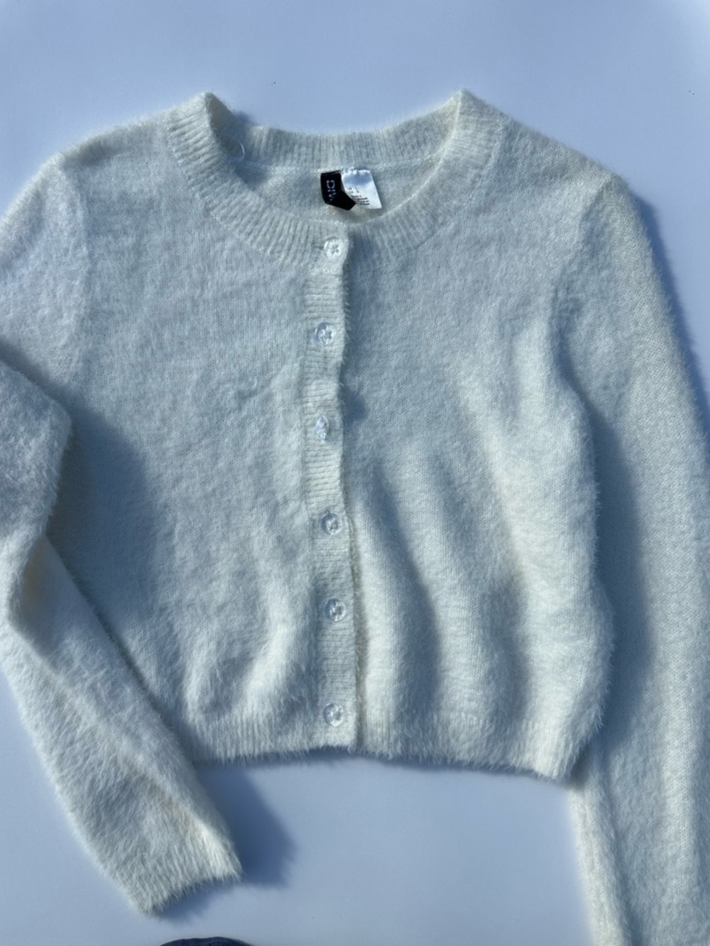 Women’s Cream Fuzzy Button-Up Sweater Cardigan